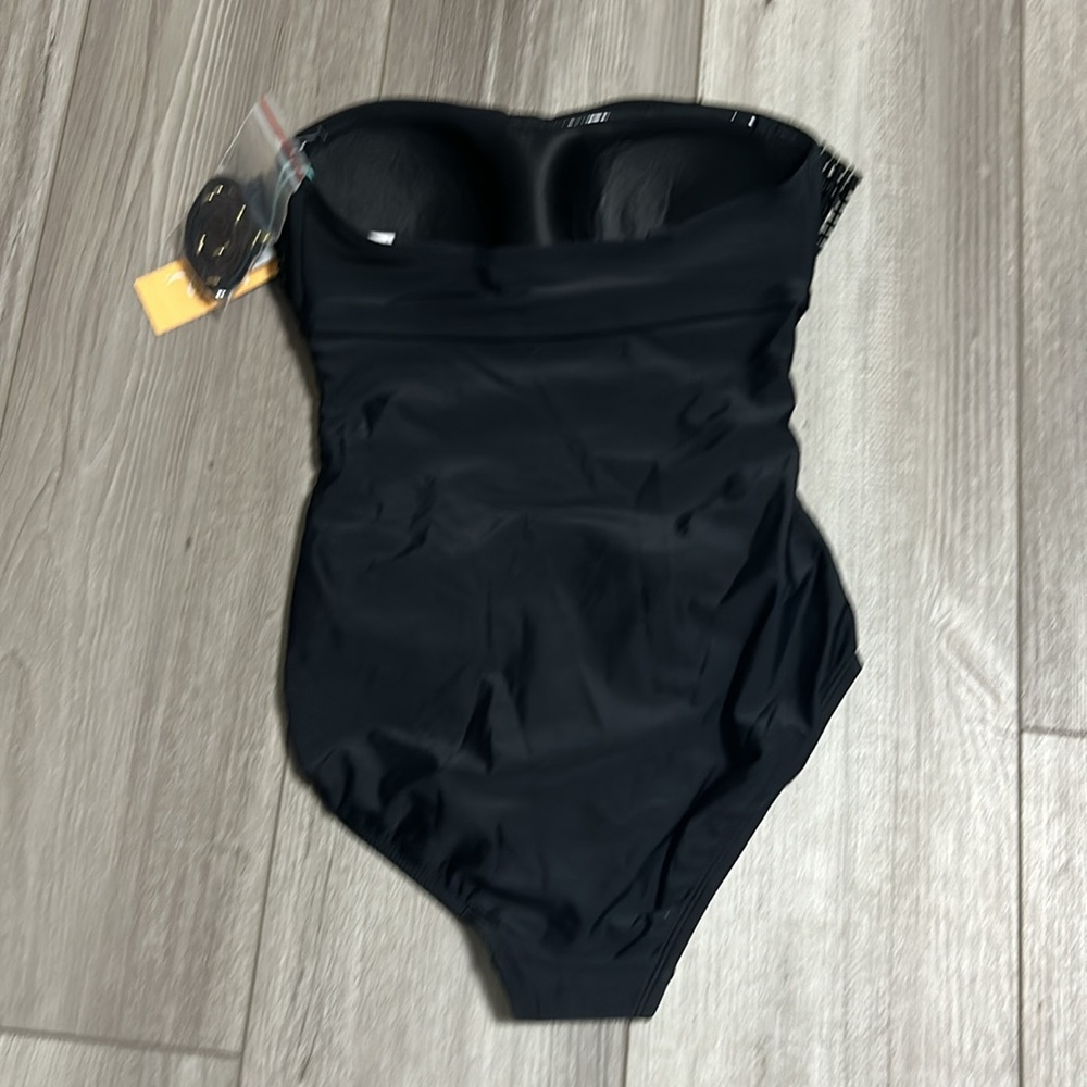 Black Womens X small Strapless Ruffle One Piece Swimsuit NWT - Picture 6 of 9